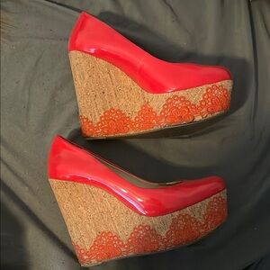 Red Wedge Heels with Cork Platform